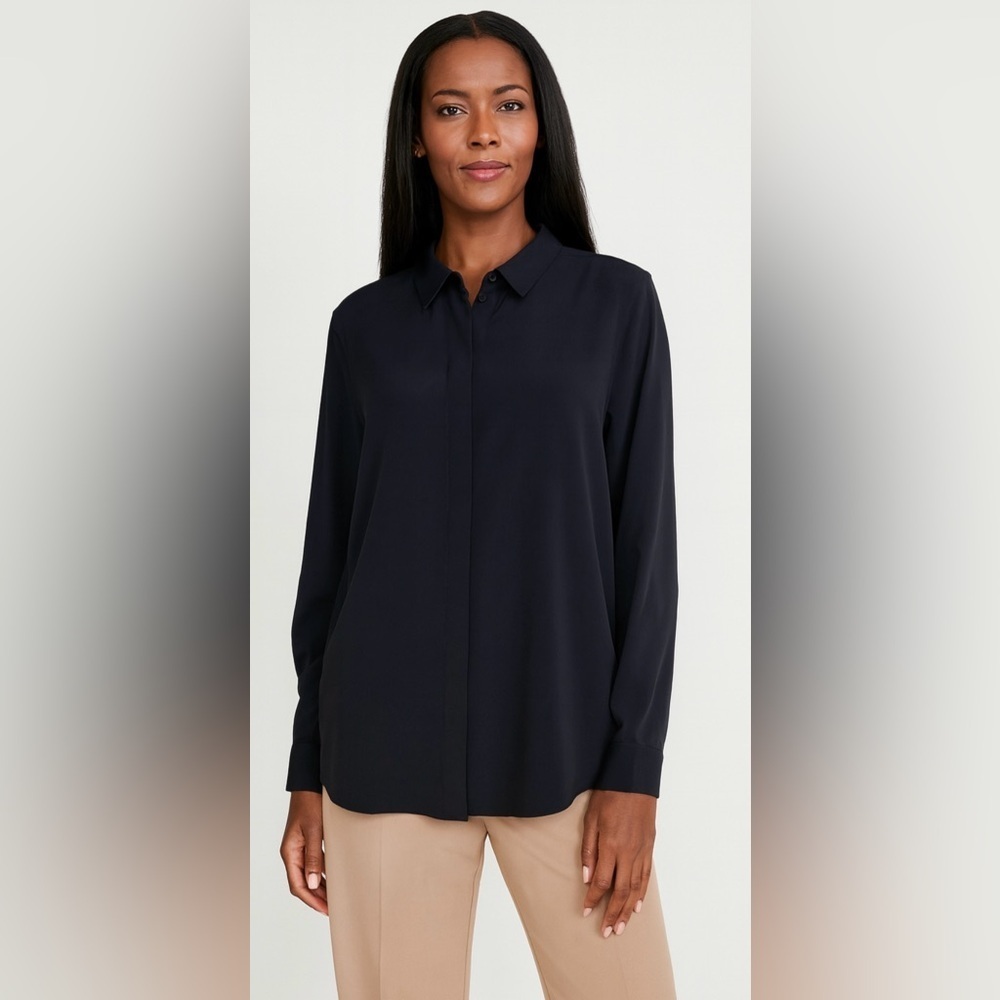 Quince Black Shirt Women’s Large Button-up Minimalist Lagenlook Career Office